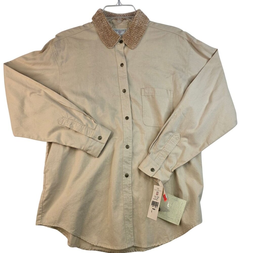 Susan Bristol Womens Large Kahaki Woven Collar Button Down Shirt Deadstock